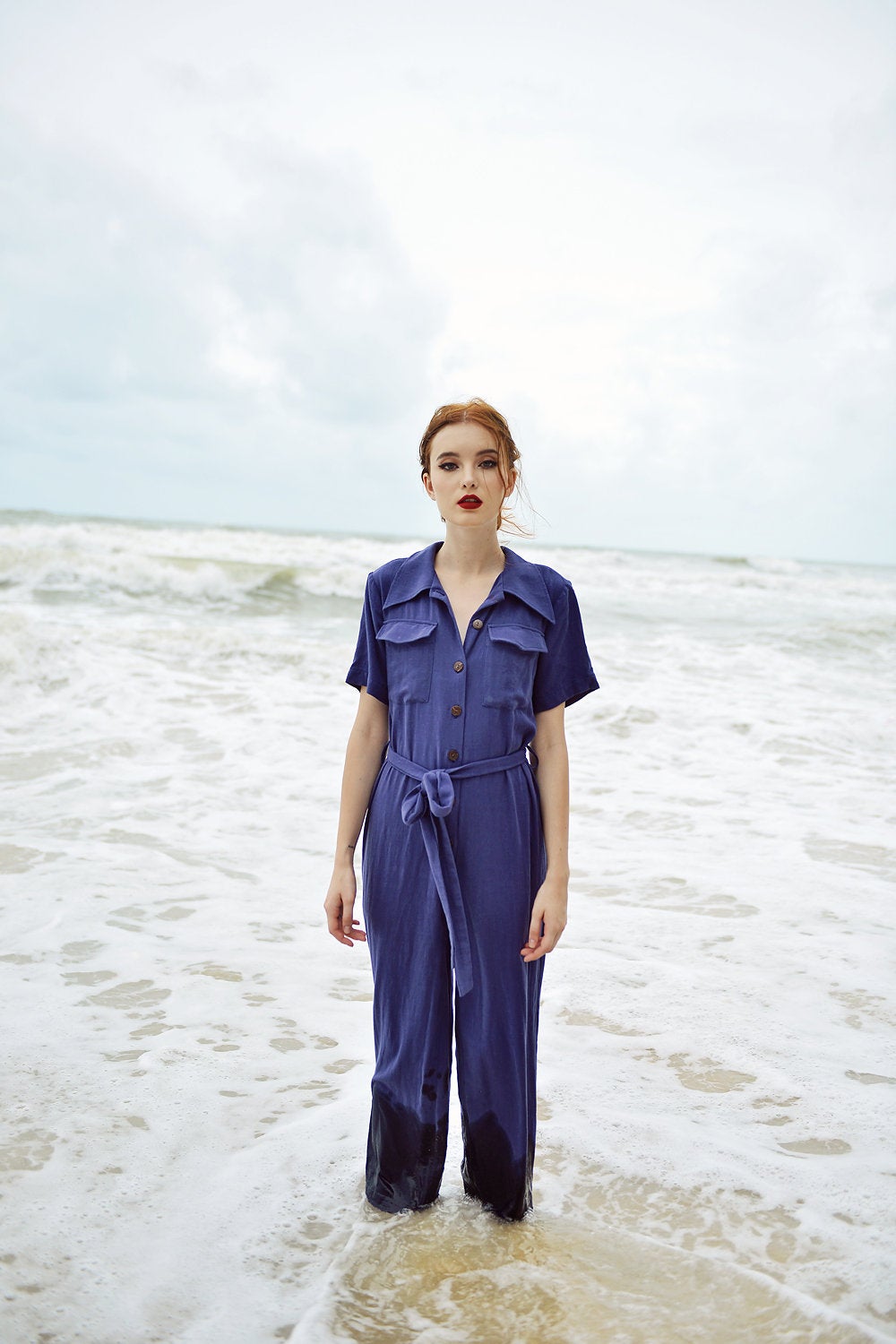 Women Casual Jumpsuit with Buttons - Linen Women Overalls - Cotton Romper with Short Sleeves