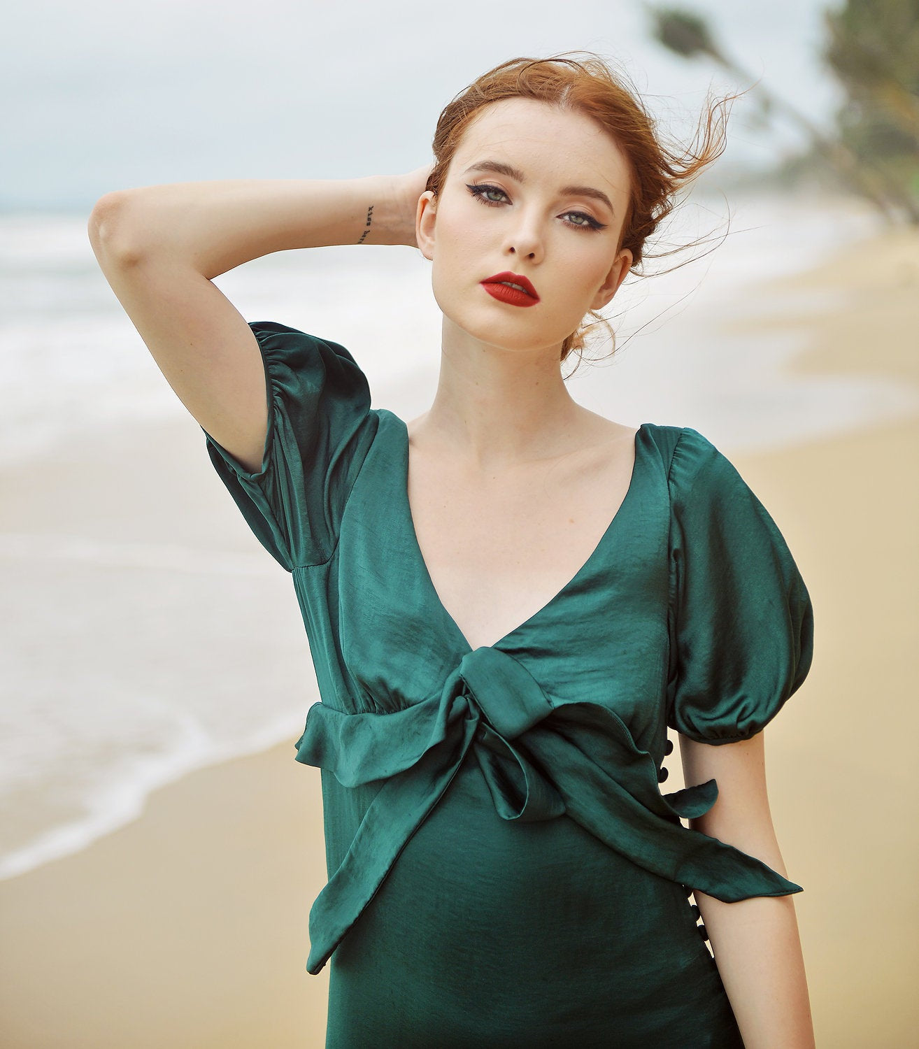 Maxi Silk Dress - Emerald Silk Dress - Silk Dress with Sleeves - Bridesmaids Silk Dress - Long Silk Gown