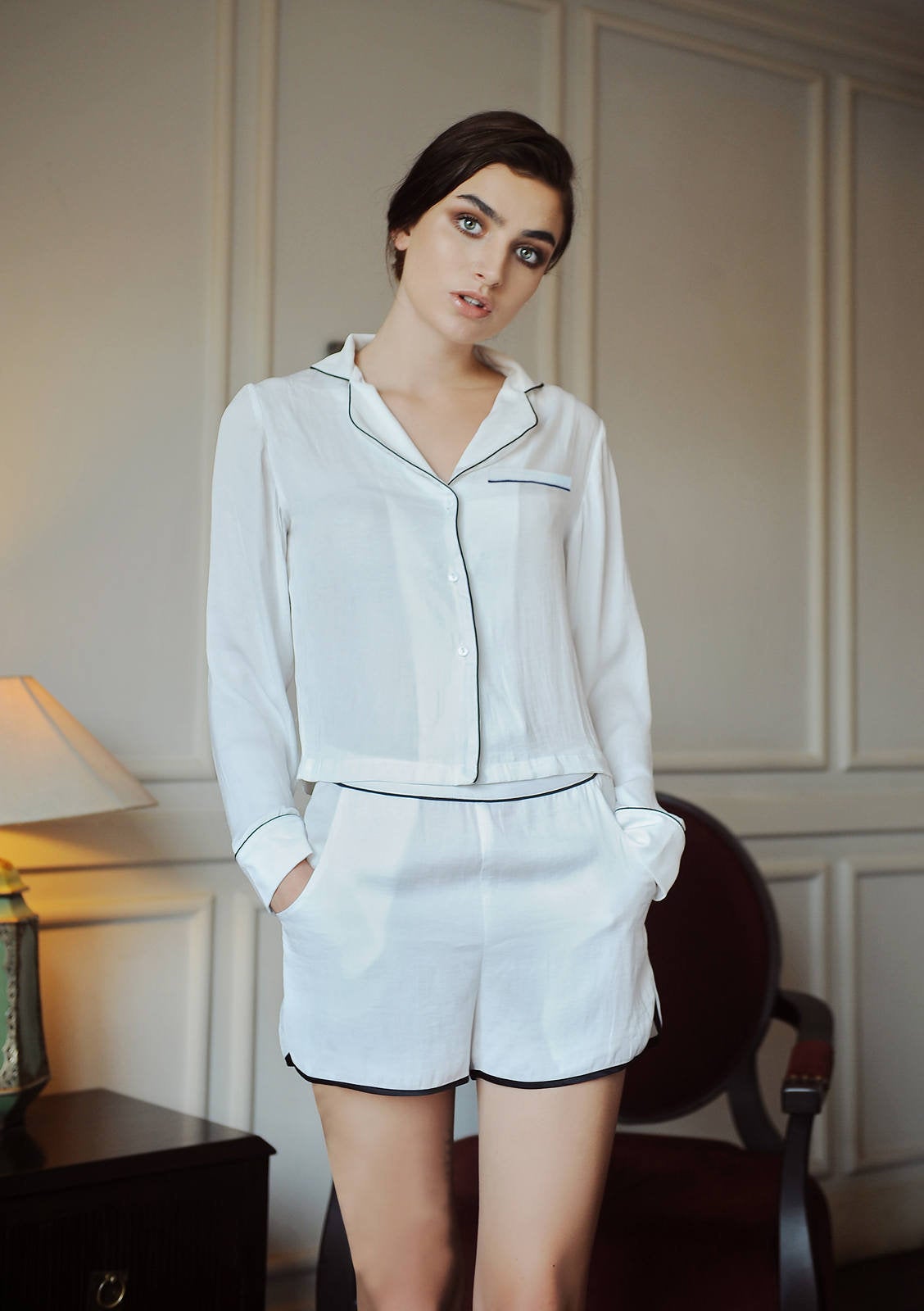 Women Silk Pajamas - With seashell buttons - Bridesmaids Silk PJs - Gift for Her- Silk Comfy Sleepwear