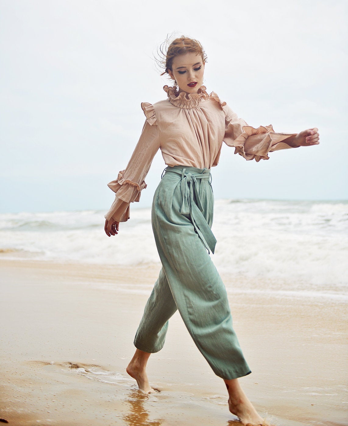 Linen Pants Relaxed Fit - Women Linen Pants - Cotton Pants Elastic Waist