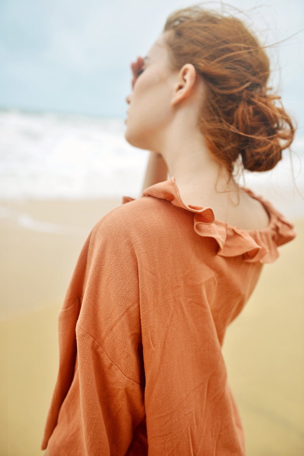 Linen Shirt Long Sleeves - Linen Cotton Blouse - Women Collar Shirt - Organic Cotton Clothes