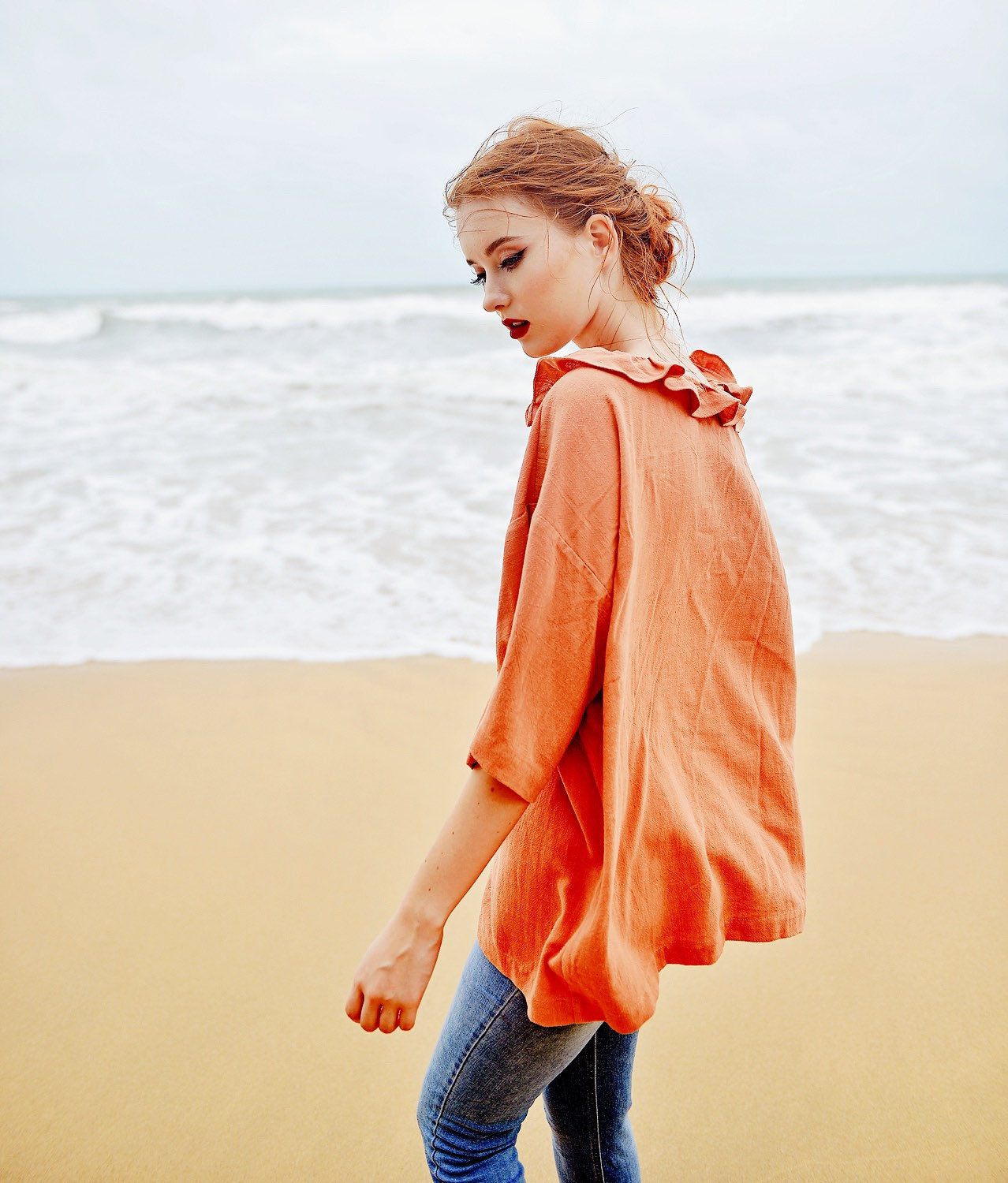 Linen Shirt Long Sleeves - Linen Cotton Blouse - Women Collar Shirt - Organic Cotton Clothes