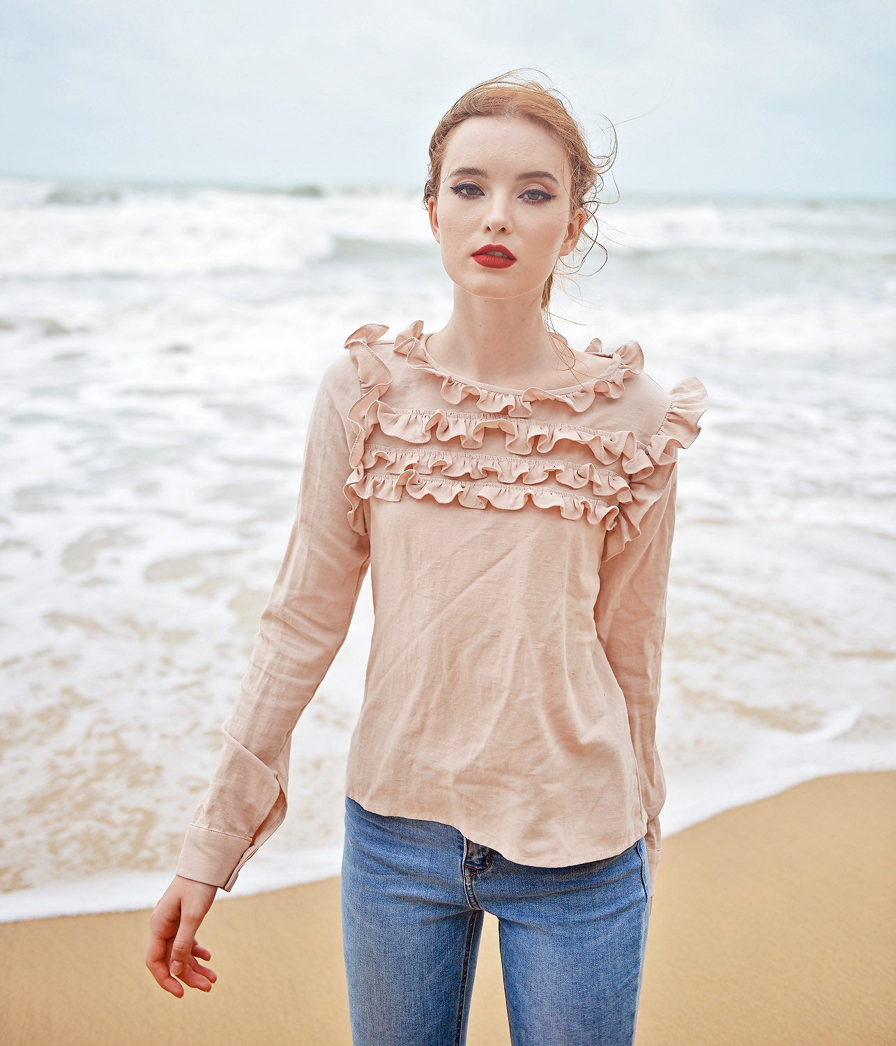 Women Cotton Blouse - Cotton Top Long Sleeve - Linen Cotton Blouse - Women Collar Shirt - Organic Cotton Clothes