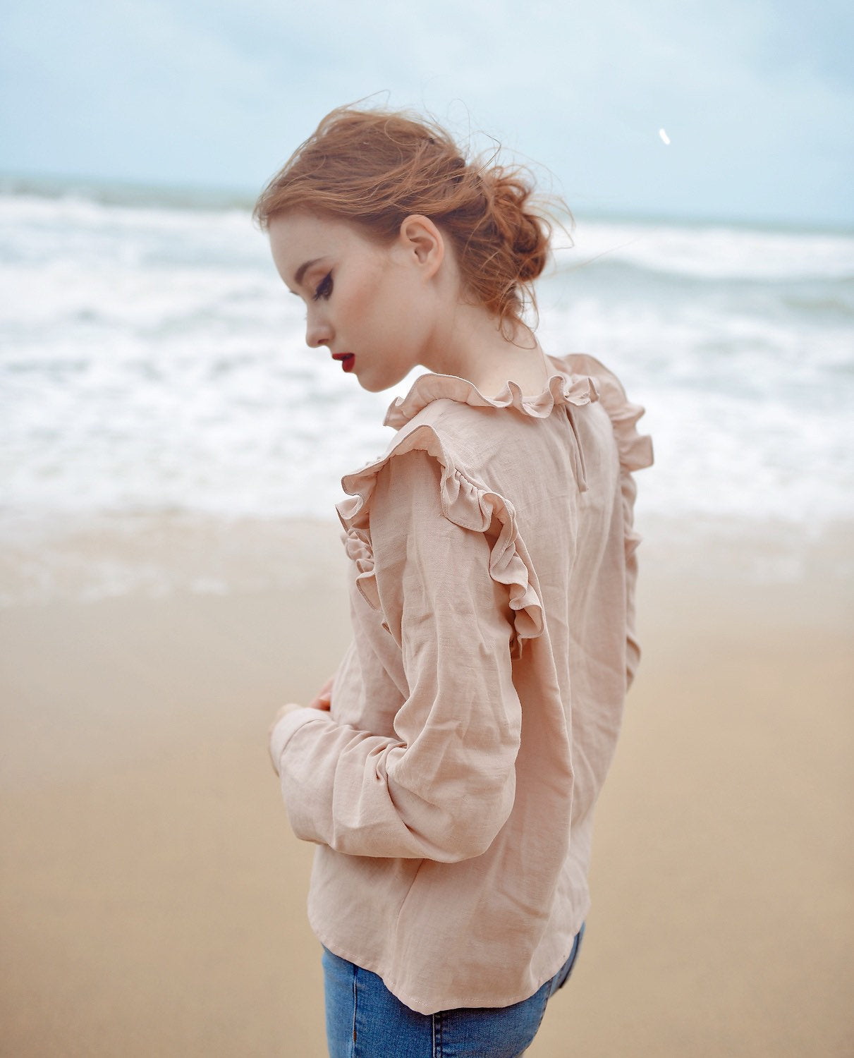 Women Cotton Blouse - Cotton Top Long Sleeve - Linen Cotton Blouse - Women Collar Shirt - Organic Cotton Clothes