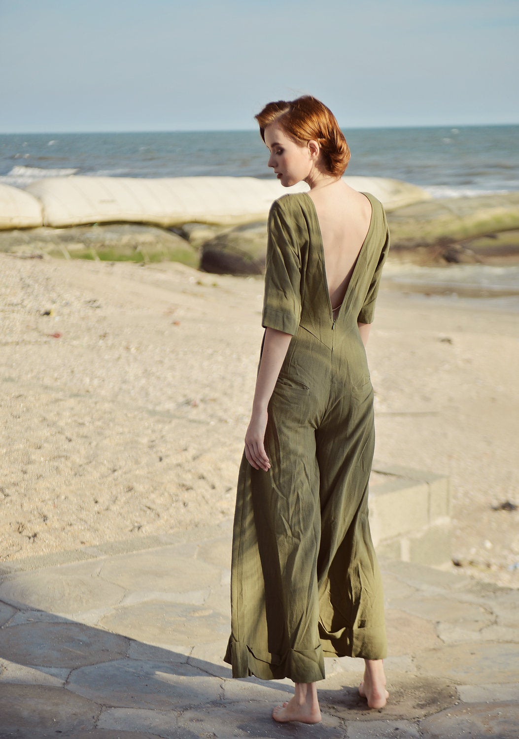 Jumpsuit Long Sleeve Women - Sleeves Linen Romper - Wide Pants Jumper - Linen Long Jumpsuit