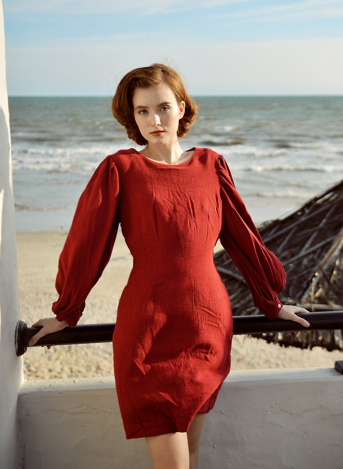 Linen Dress Long Sleeve - Linen Dress Big Sleeve - Balloon Dress - Women Linen Dress - Cotton Mid-thigh Dress