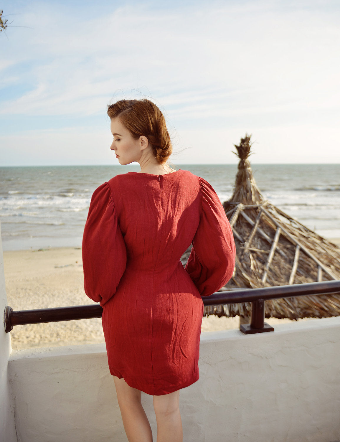 Linen Dress Long Sleeve - Linen Dress Big Sleeve - Balloon Dress - Women Linen Dress - Cotton Mid-thigh Dress