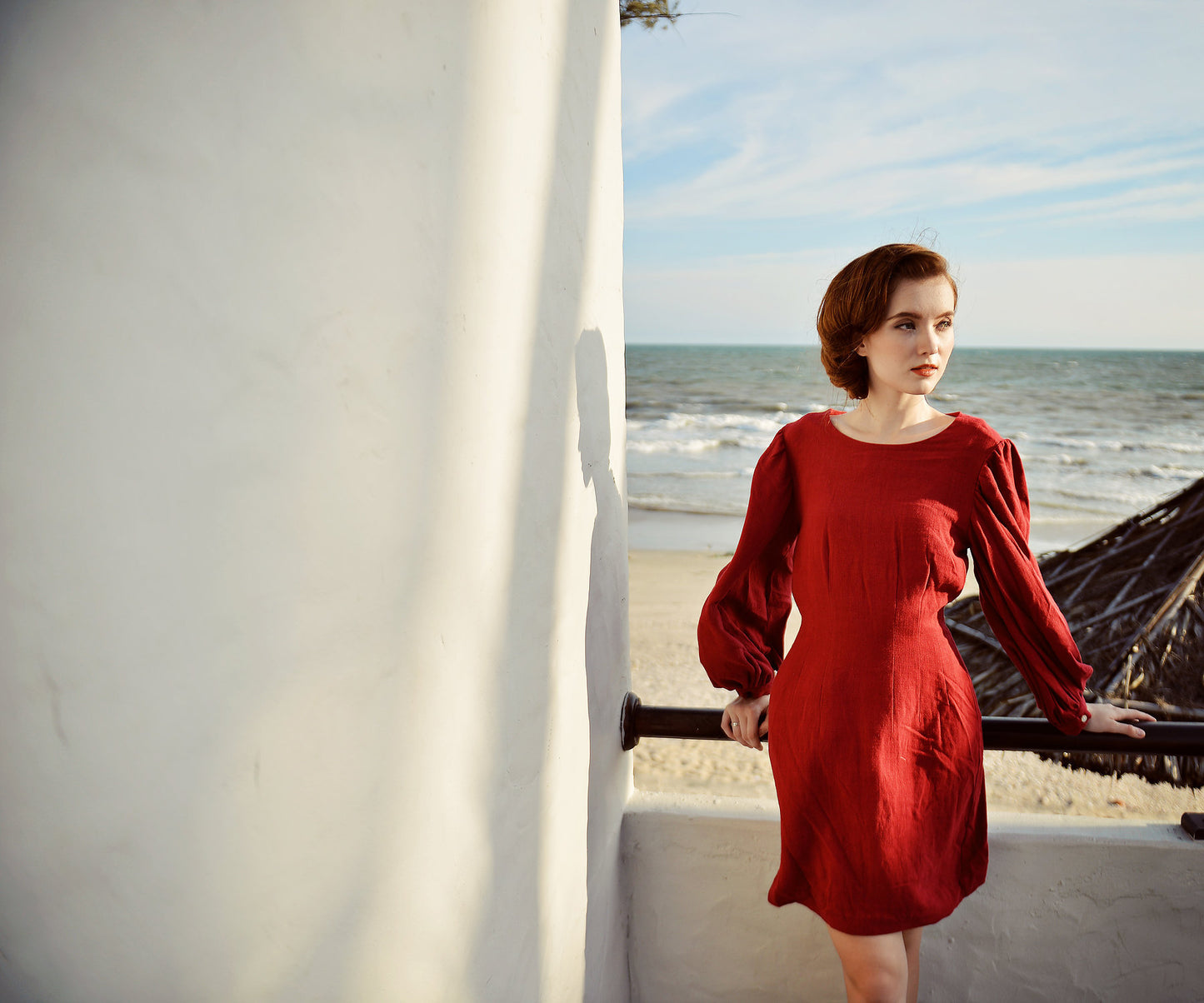 Linen Dress Long Sleeve - Linen Dress Big Sleeve - Balloon Dress - Women Linen Dress - Cotton Mid-thigh Dress