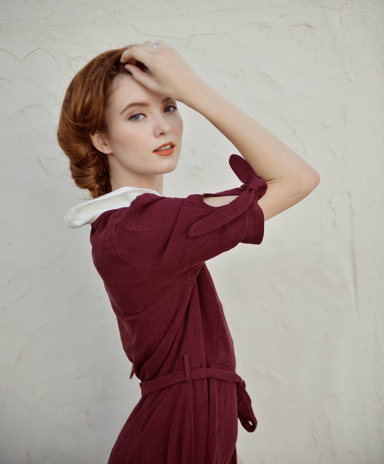 Linen Aline Dress - White Collar - Vintage Style Gown - Organic Clothing - Organic Cotton