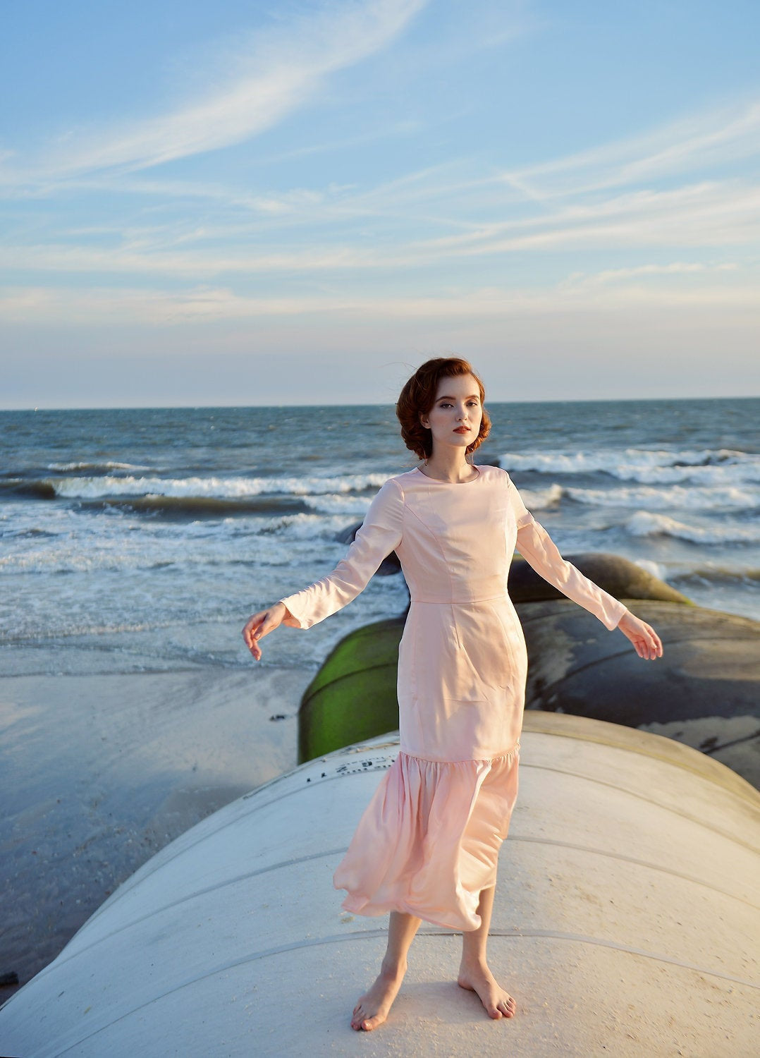 Silk Gown - Silk Tea Length Dress - Women Silk Event Dress - Wedding Guest Dress