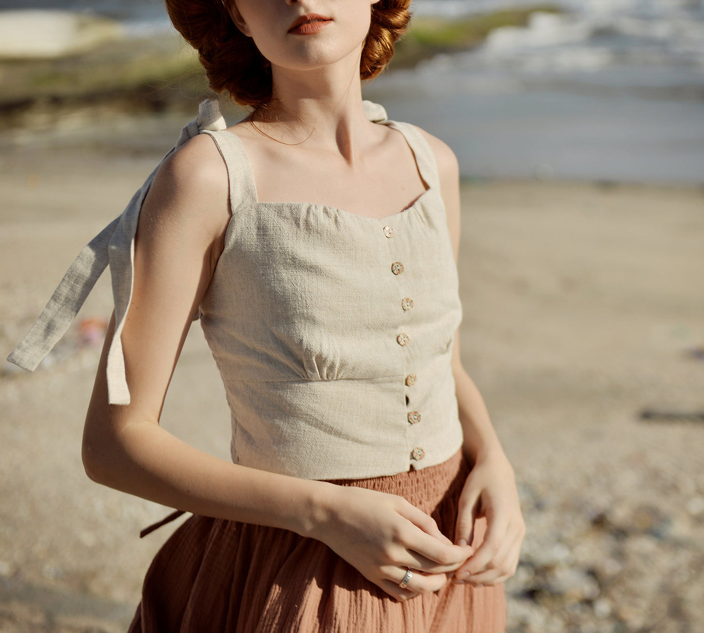 Sleeveless Linen Top - Cotton Crop Top - Women Summer Top