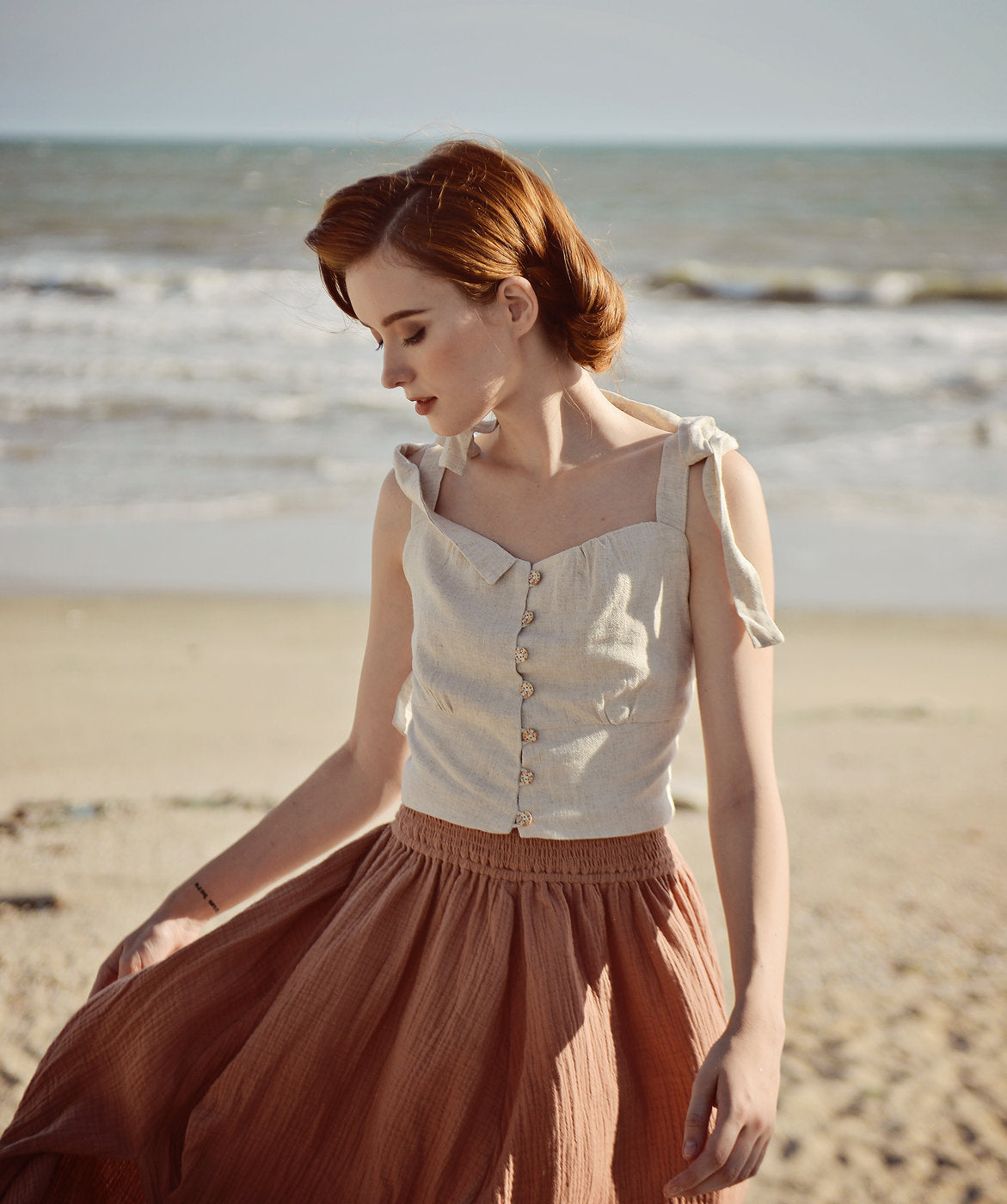 Sleeveless Linen Top - Cotton Crop Top - Women Summer Top