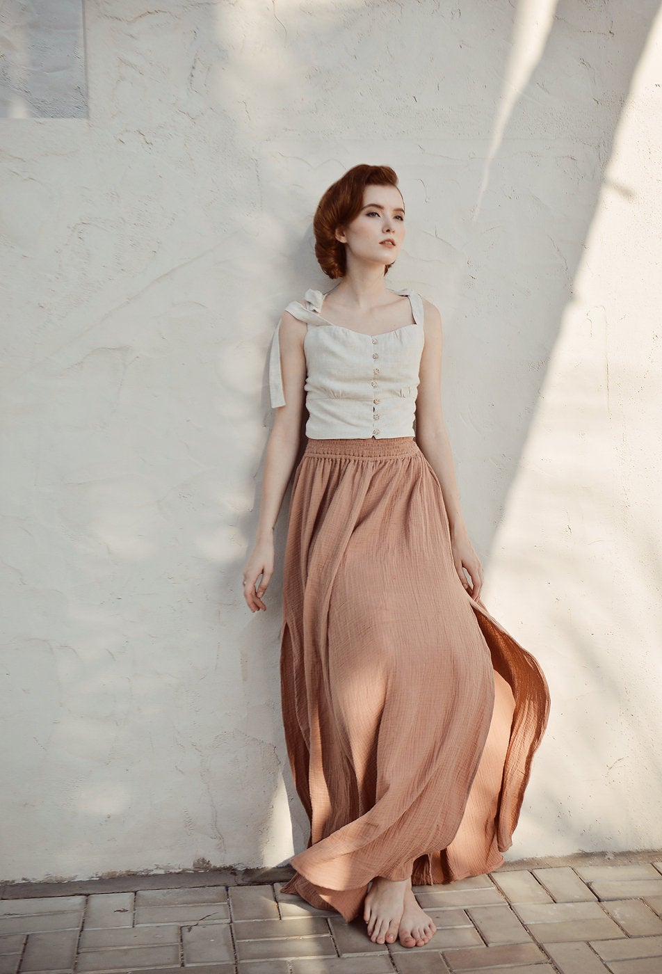 Maxi Skirt Boho Women - Gypsy Long Skirt - Skirt with Adjustable Waist - Bohemian Skirt - Hippy Side Slit Skirt