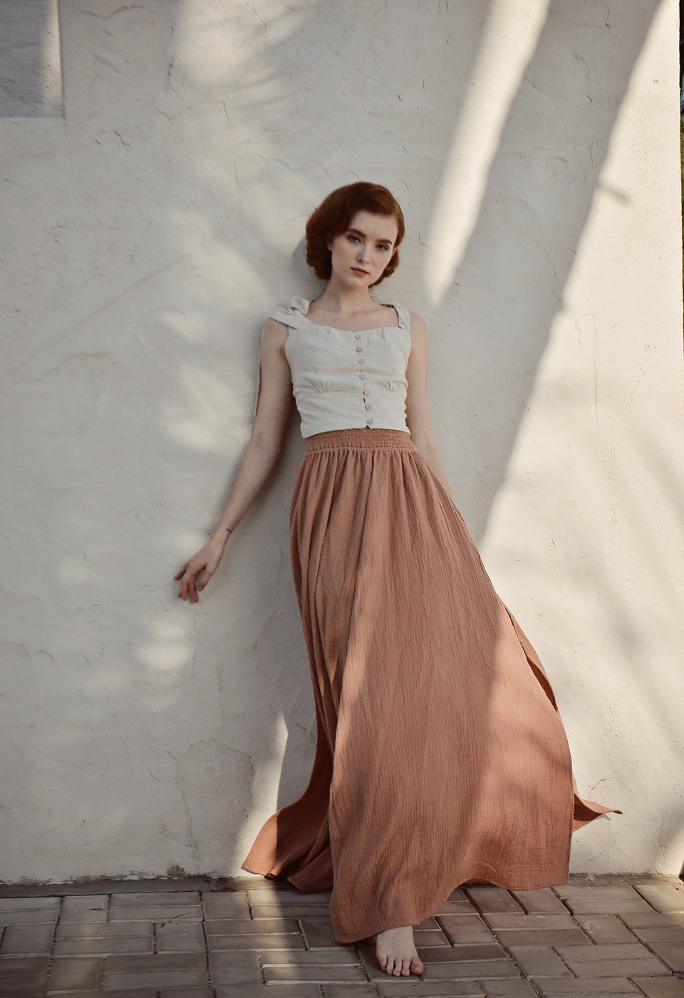 Maxi Skirt Boho Women - Gypsy Long Skirt - Skirt with Adjustable Waist - Bohemian Skirt - Hippy Side Slit Skirt
