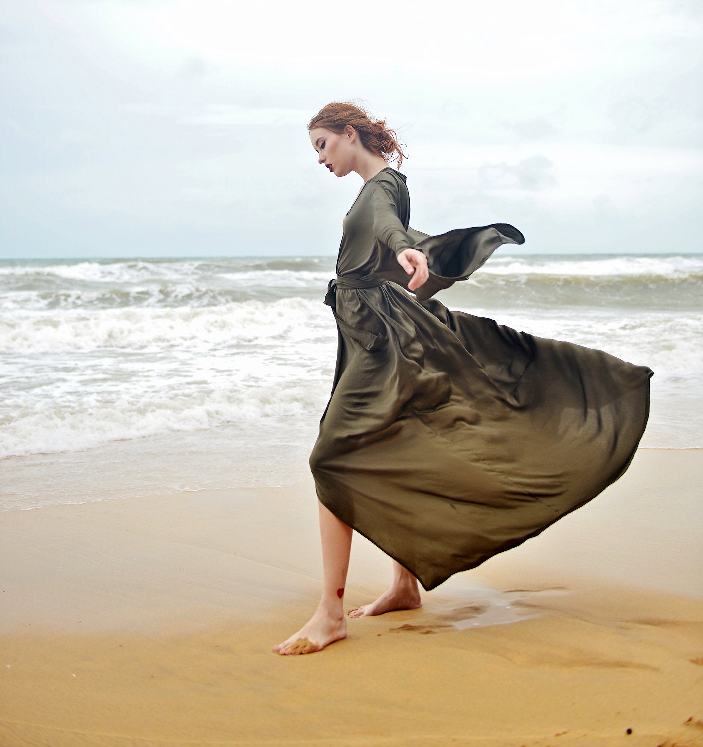 Silk Robe Kimono Sleeves - Bridal Long Robe - Getting Ready Robe - Floor Length Gown - Long Dressing Gown - Long Sleeve Wedding Robe
