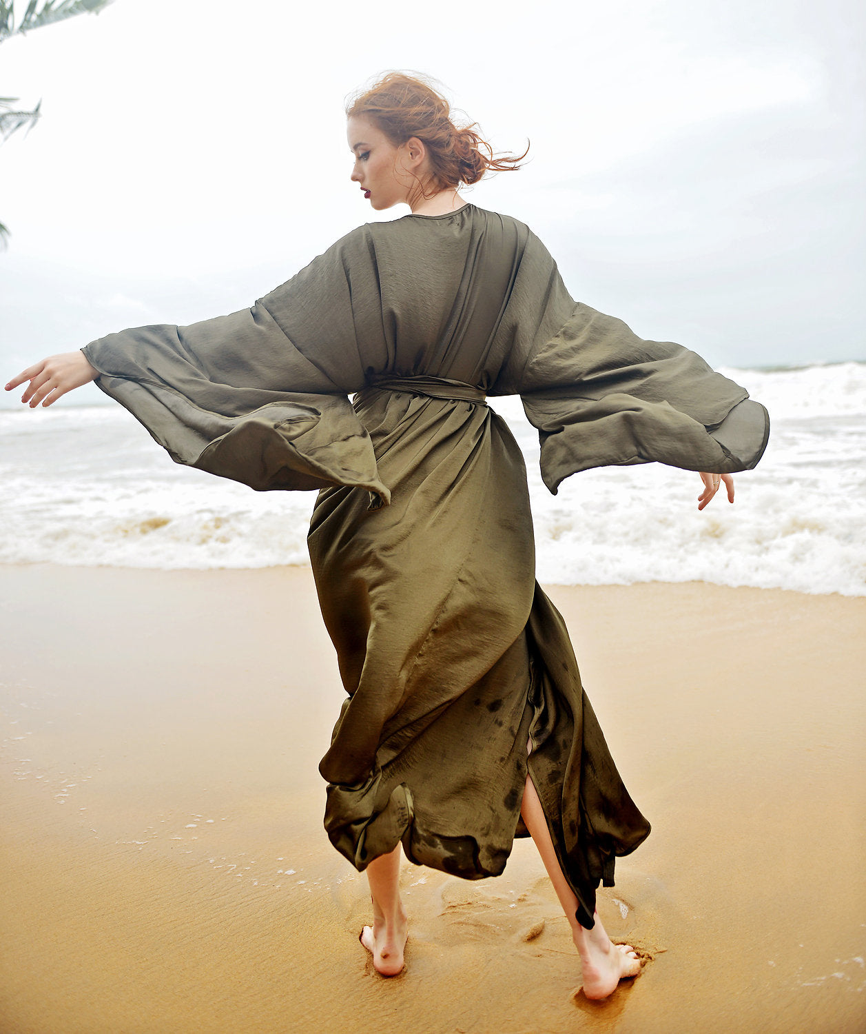 Silk Robe Kimono Sleeves - Bridal Long Robe - Getting Ready Robe - Floor Length Gown - Long Dressing Gown - Long Sleeve Wedding Robe