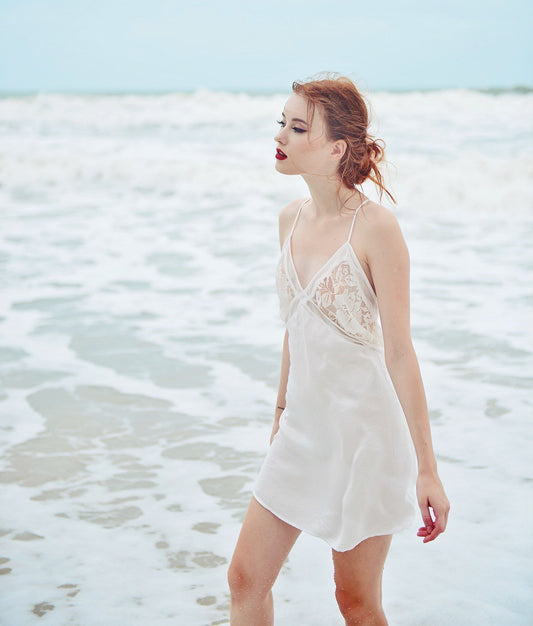 Silk Slip Women - White Silk Dress - Lace Silk Dress - Bridal Silk Slip