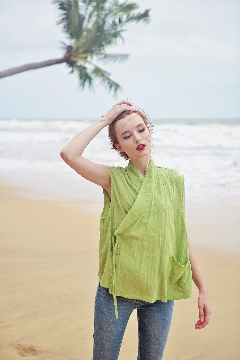 Linen Wrap Top for Women - Linen Blouse Sleeveless - Linen Shirt Summer
