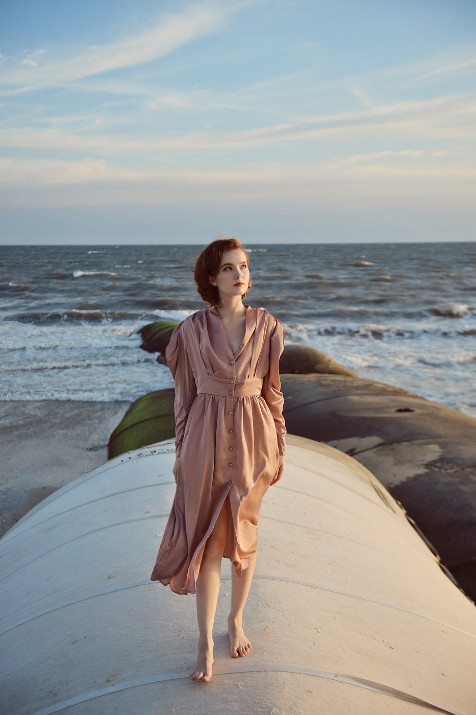 Long Sleeves Silk Dress - Vintage Silk Dress - Classic Silk Dress