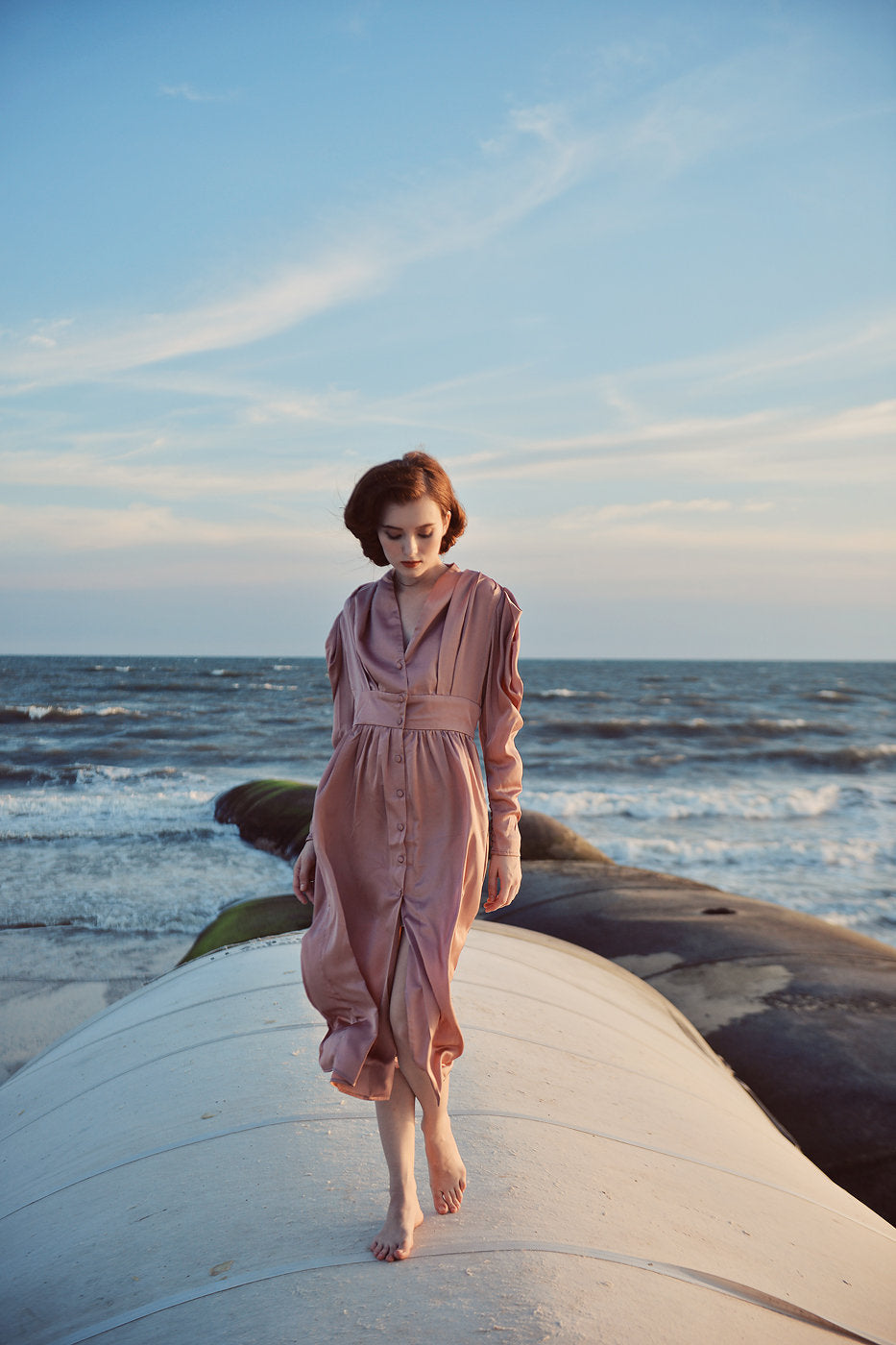 Long Sleeves Silk Dress - Vintage Silk Dress - Classic Silk Dress