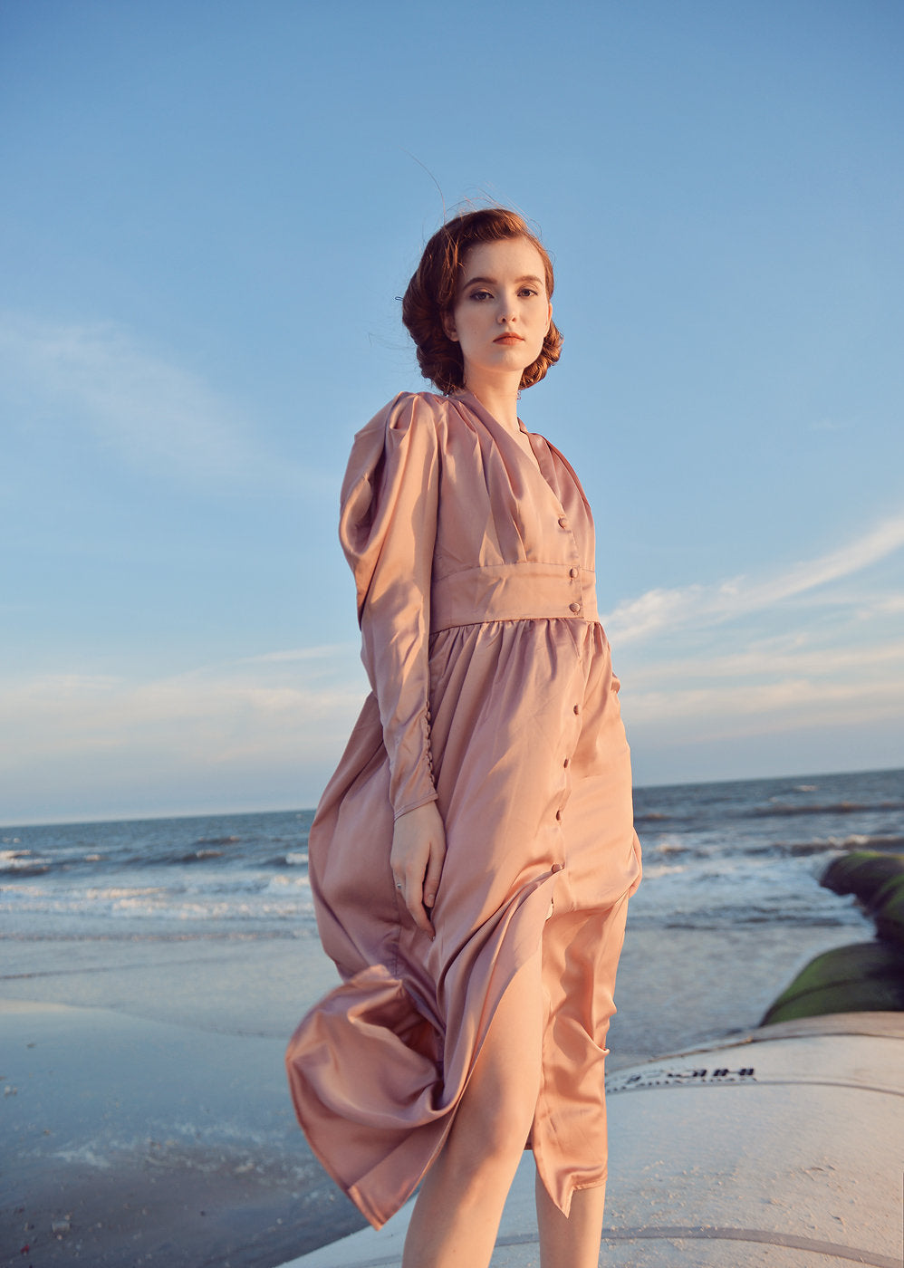 Long Sleeves Silk Dress - Vintage Silk Dress - Classic Silk Dress