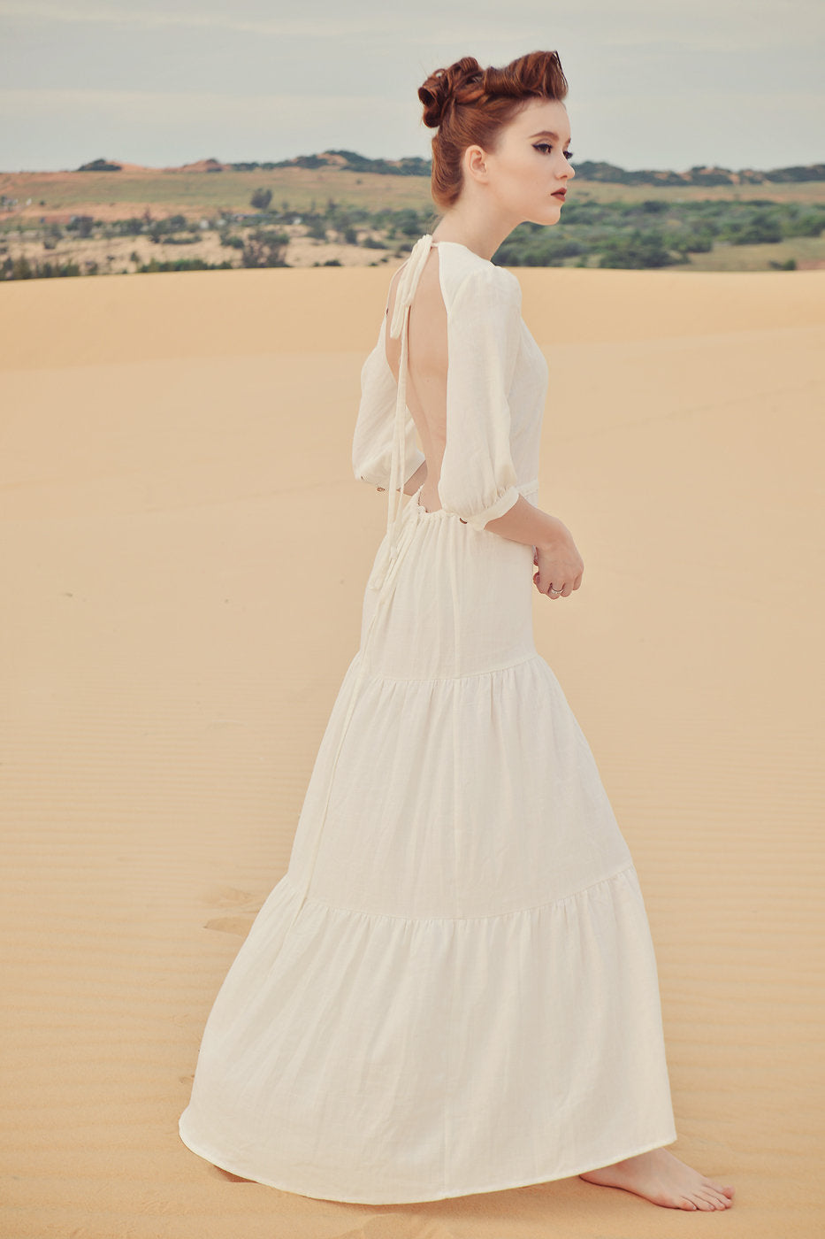 Openback Linen Dress - Linen Dress Maxi - Backless Cotton Dress