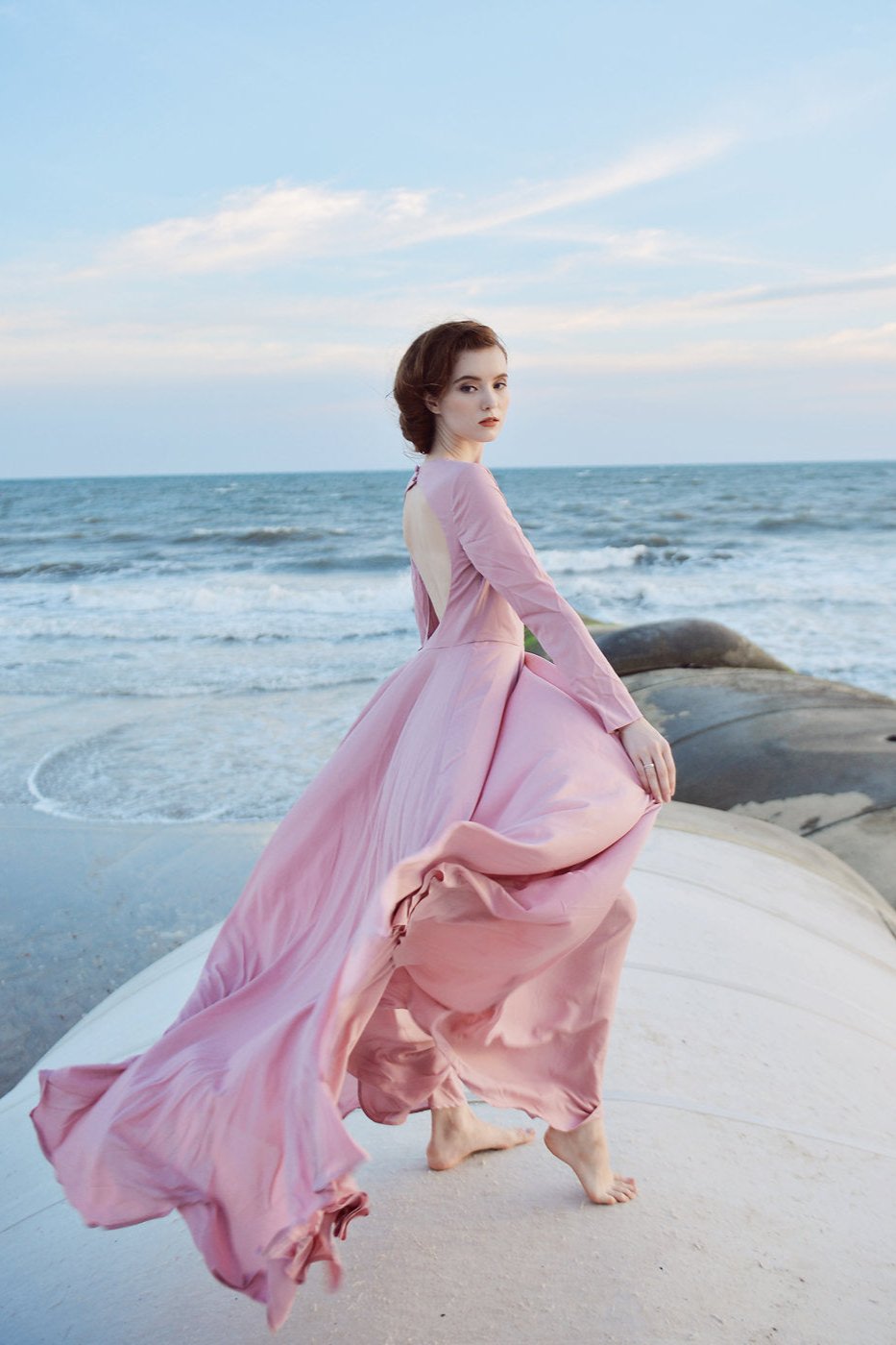 RITA Open Back Long Silk Dress