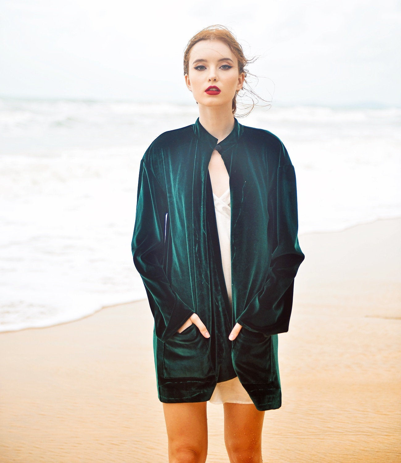 Women Cardigan Velvet - Classic Velvet Cardigan - Long Sleeve Jacket - Winter Velvet Coat