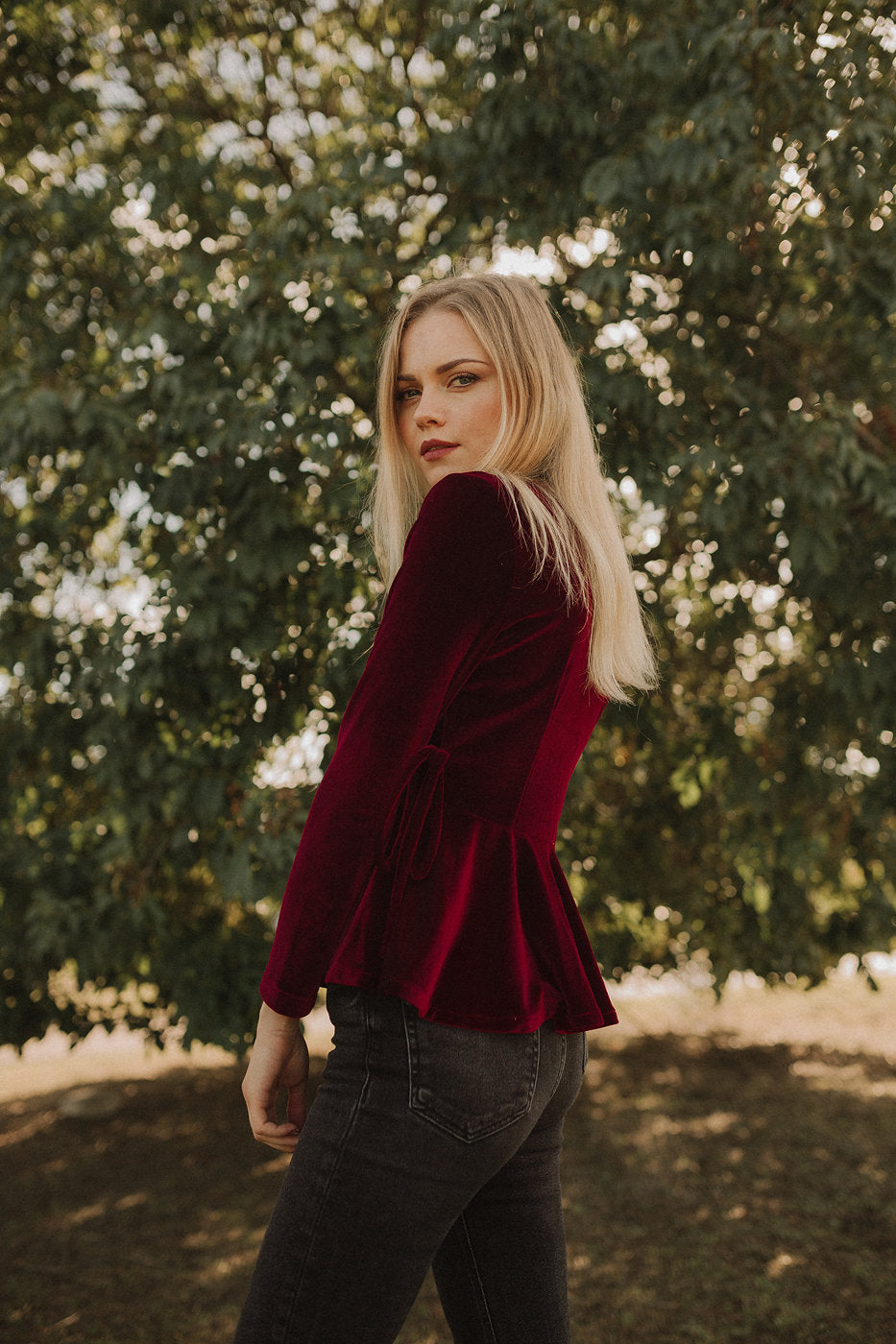 Wrap Top Women - Long Sleeve Blouse - Velvet Blouse Women - Fall Top Blouse