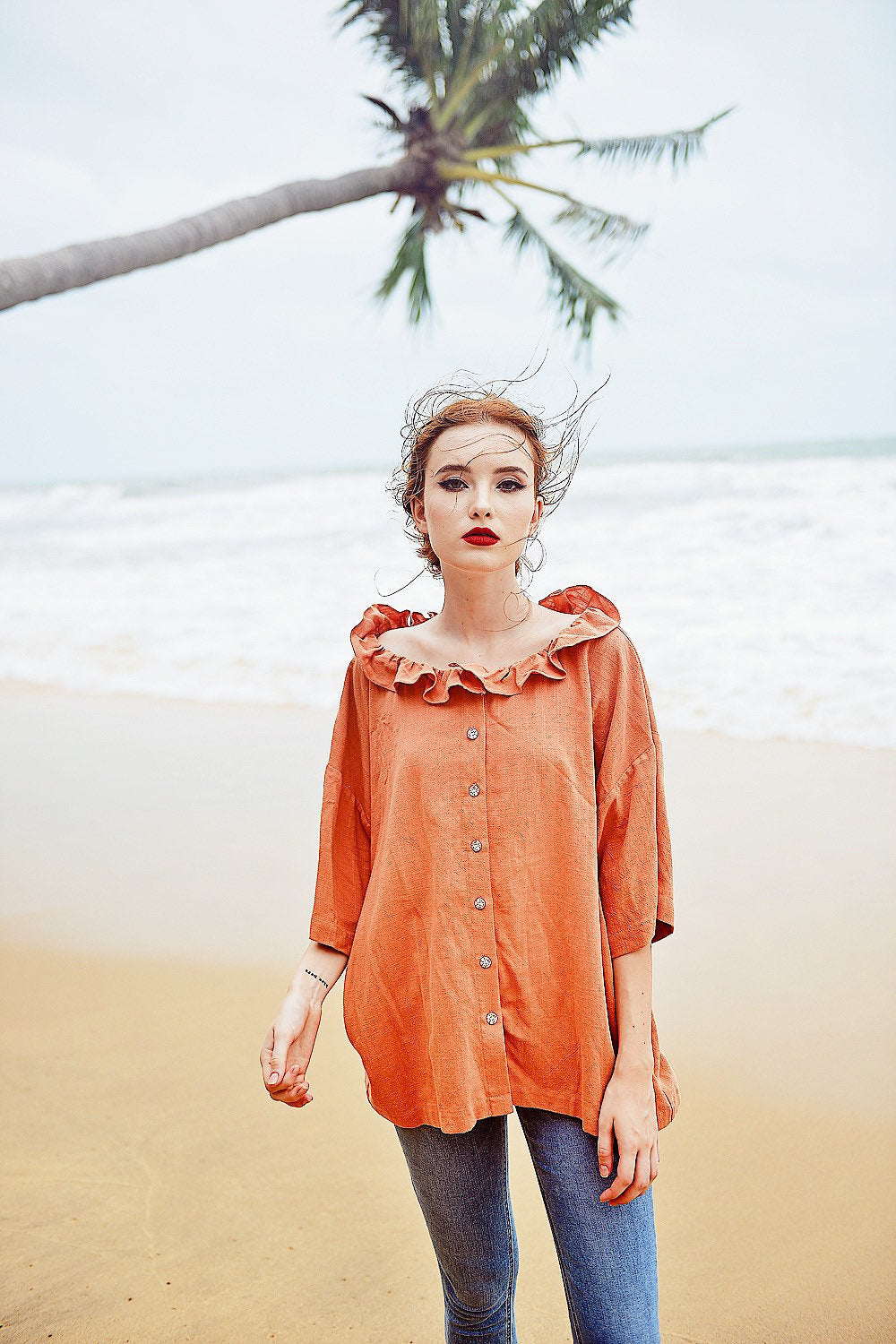 Linen Shirt Long Sleeves - Linen Cotton Blouse - Women Collar Shirt - Organic Cotton Clothes