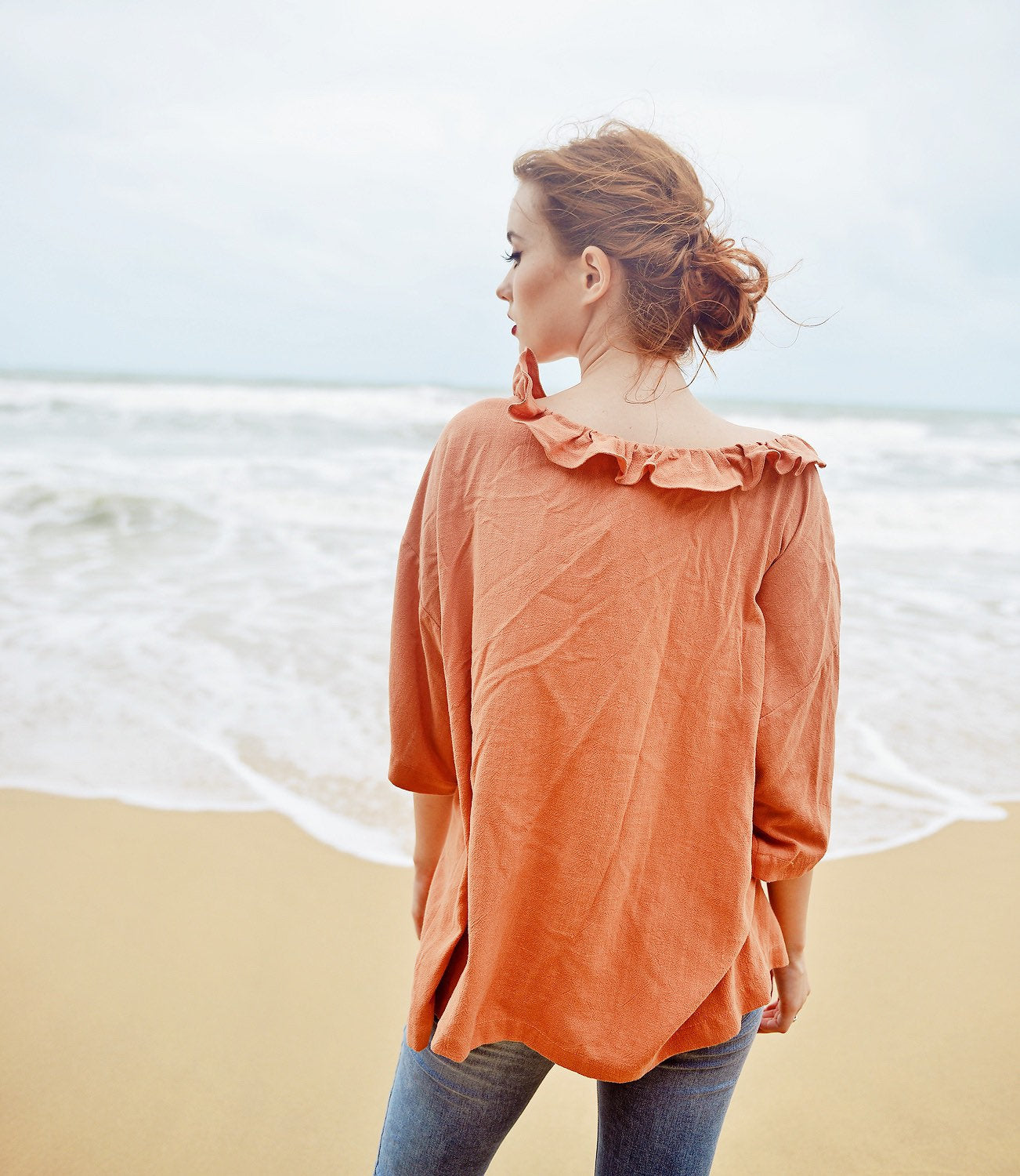 Linen Shirt Long Sleeves - Linen Cotton Blouse - Women Collar Shirt - Organic Cotton Clothes