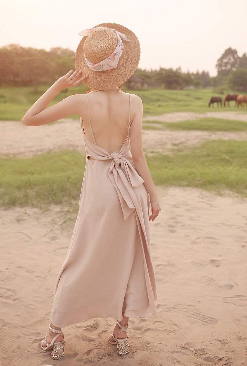 Open back Cotton Dress - Cotton Full Length Dress - Openback Linen Dress - Natural Fabric