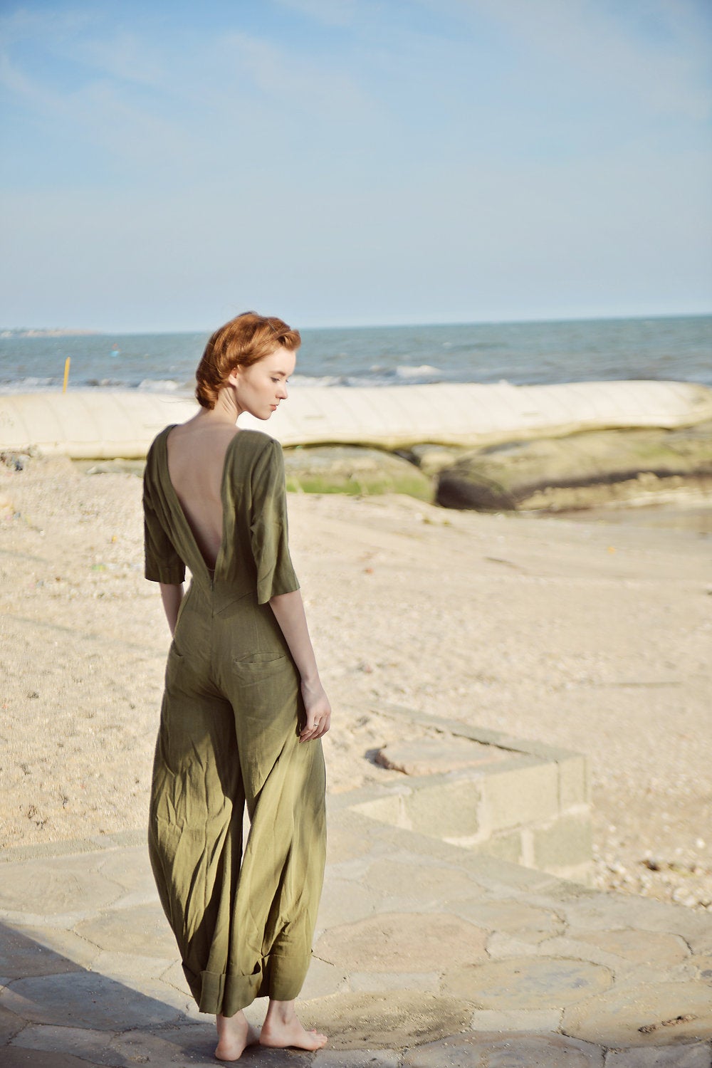 Jumpsuit Long Sleeve Women - Sleeves Linen Romper - Wide Pants Jumper - Linen Long Jumpsuit