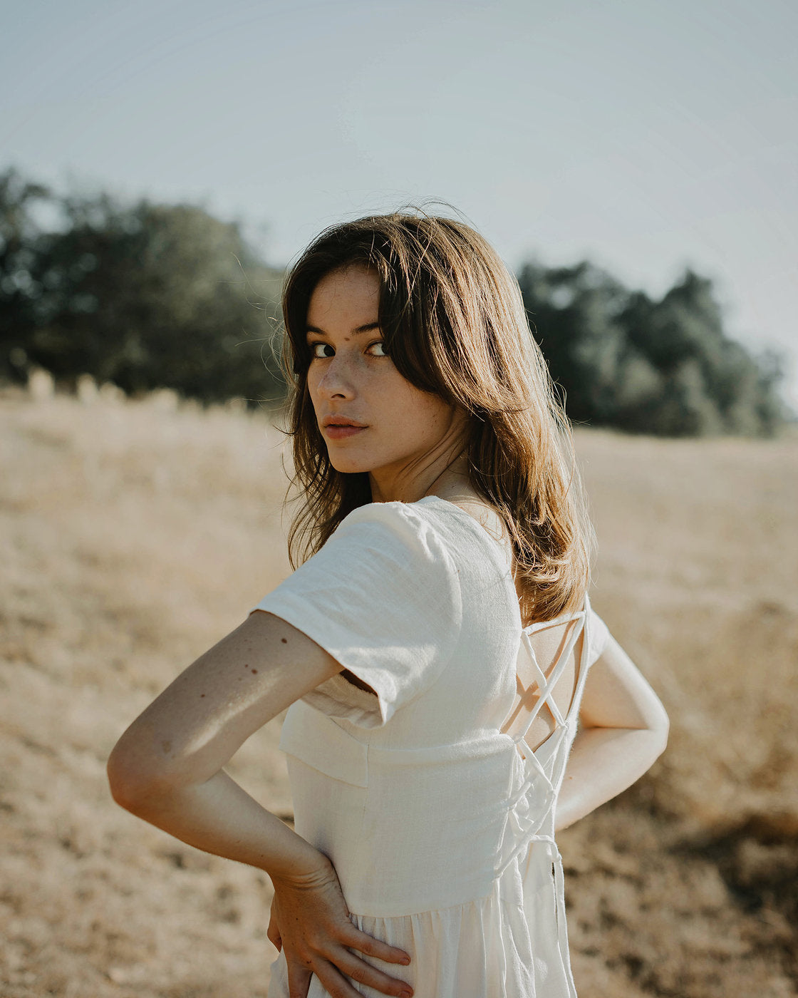 Linen Dress White - Short Sleeve Dress - Linen Short Dress
