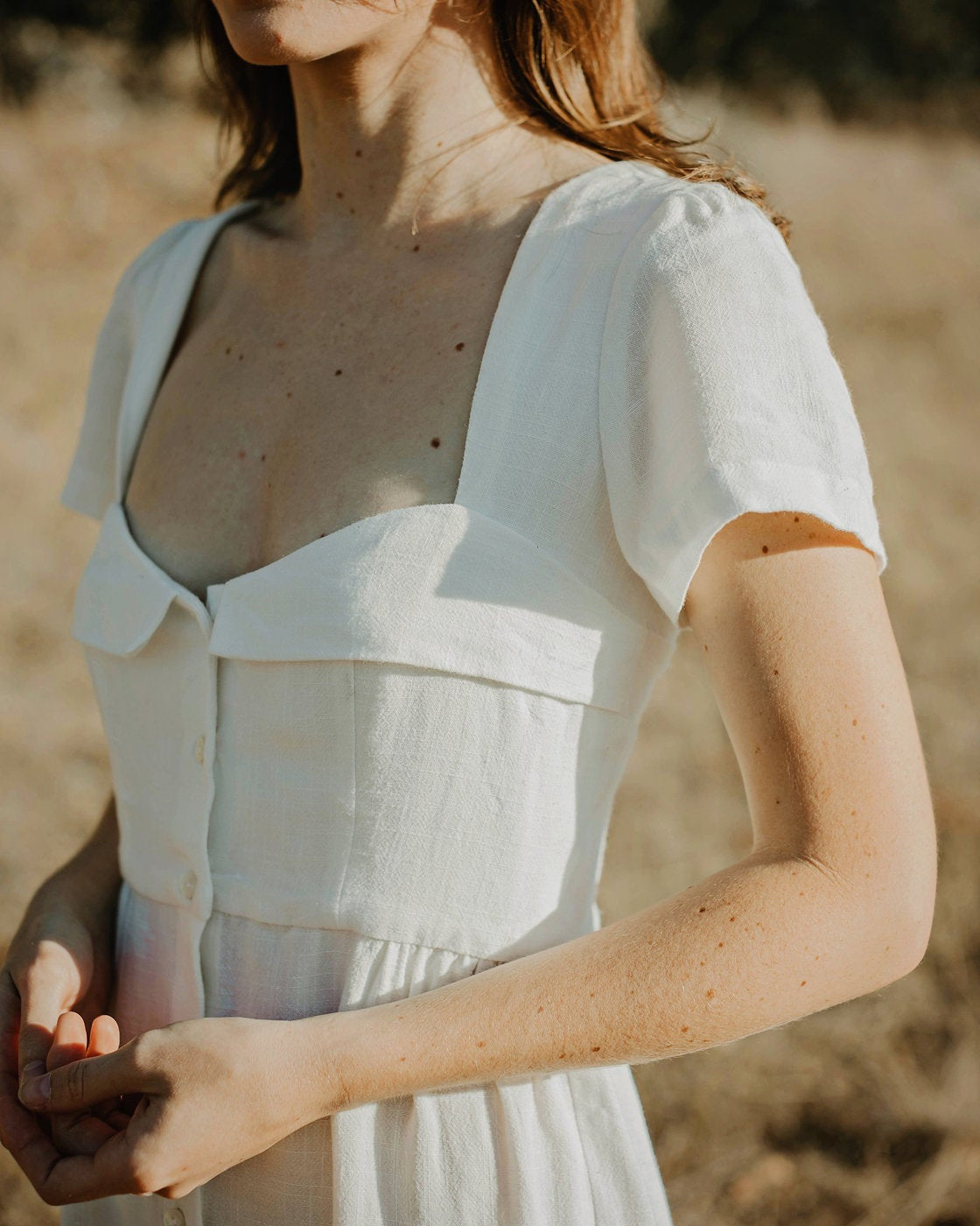 Linen Dress White - Short Sleeve Dress - Linen Short Dress