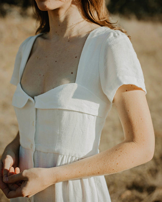 Linen Dress White - Short Sleeve Dress - Linen Short Dress