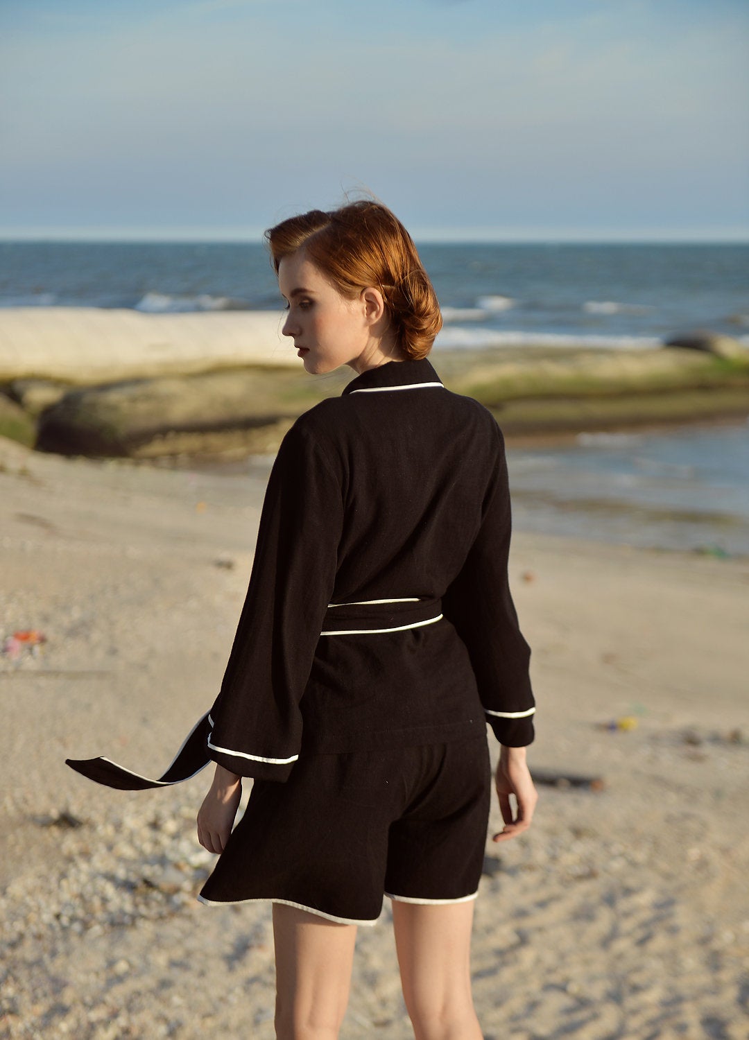Black Pajamas Big Sleeves - Women Cotton PJ's - Organic Cotton Homewear