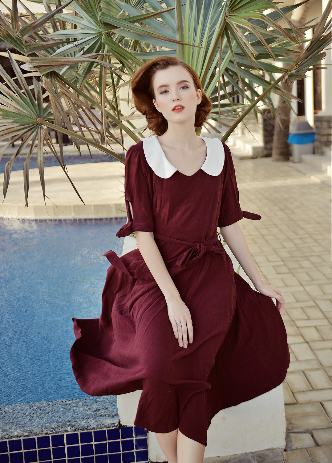 Linen Aline Dress - White Collar - Vintage Style Gown - Organic Clothing - Organic Cotton