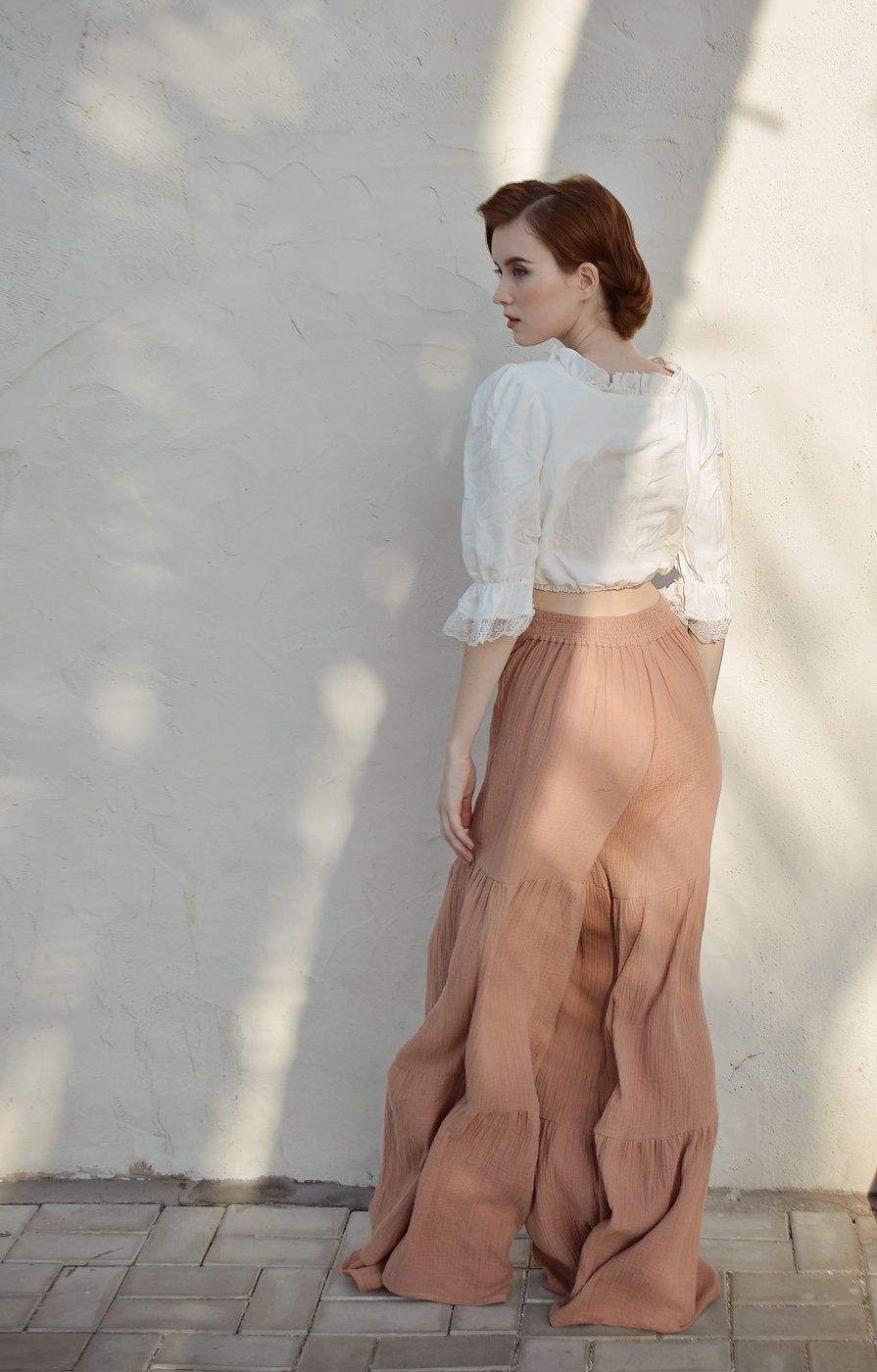 High-waisted Pants Women - Tiered Pants - Cotton Pants Women - Linen Women Trousers - Wide Pants Women