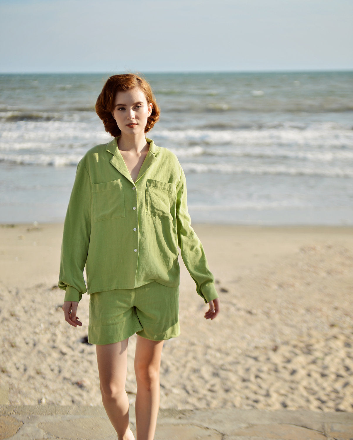 Linen Pajamas Long Sleeve - Linen Cotton LoungeWear - Comfy Cotton Nightwear - Women Cotton Pjs