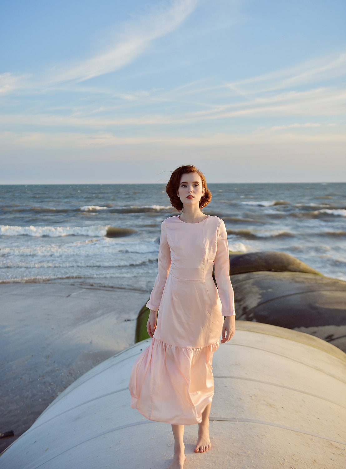 Silk Gown - Silk Tea Length Dress - Women Silk Event Dress - Wedding Guest Dress