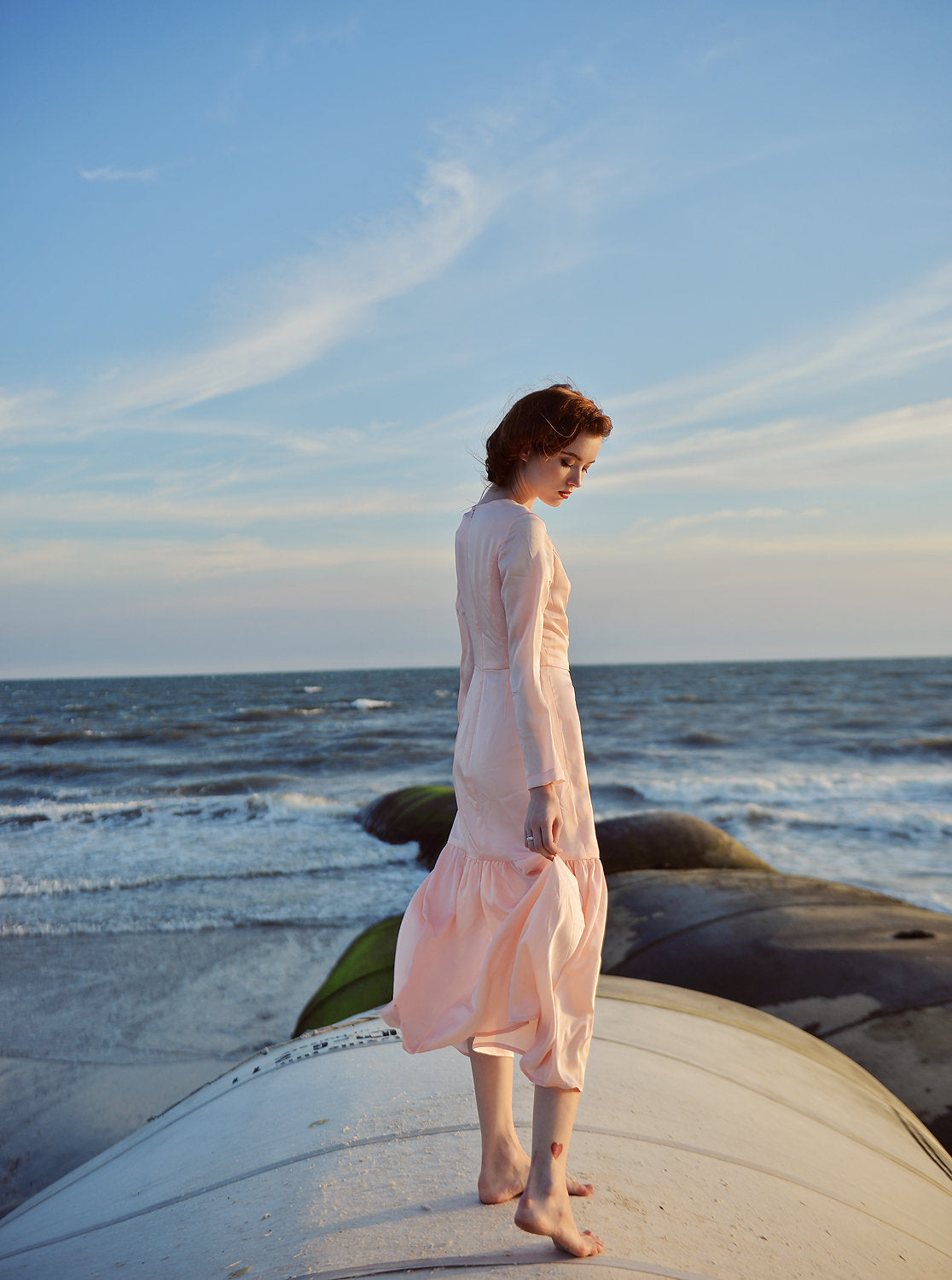 Silk Gown - Silk Tea Length Dress - Women Silk Event Dress - Wedding Guest Dress