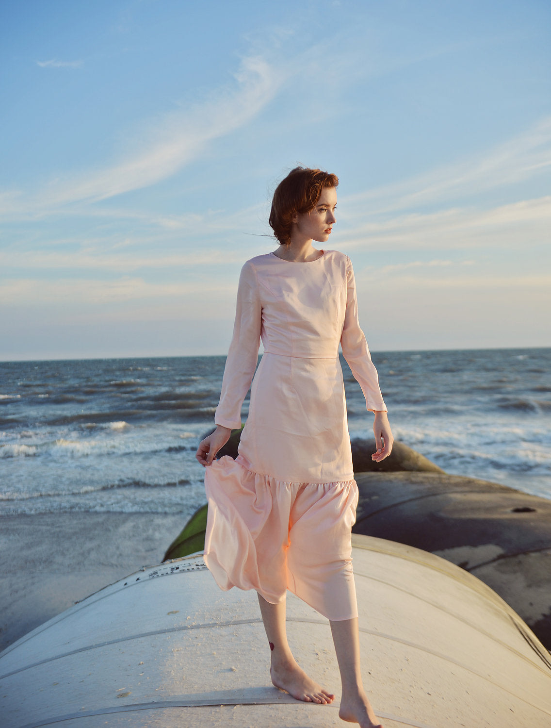 Silk Gown - Silk Tea Length Dress - Women Silk Event Dress - Wedding Guest Dress