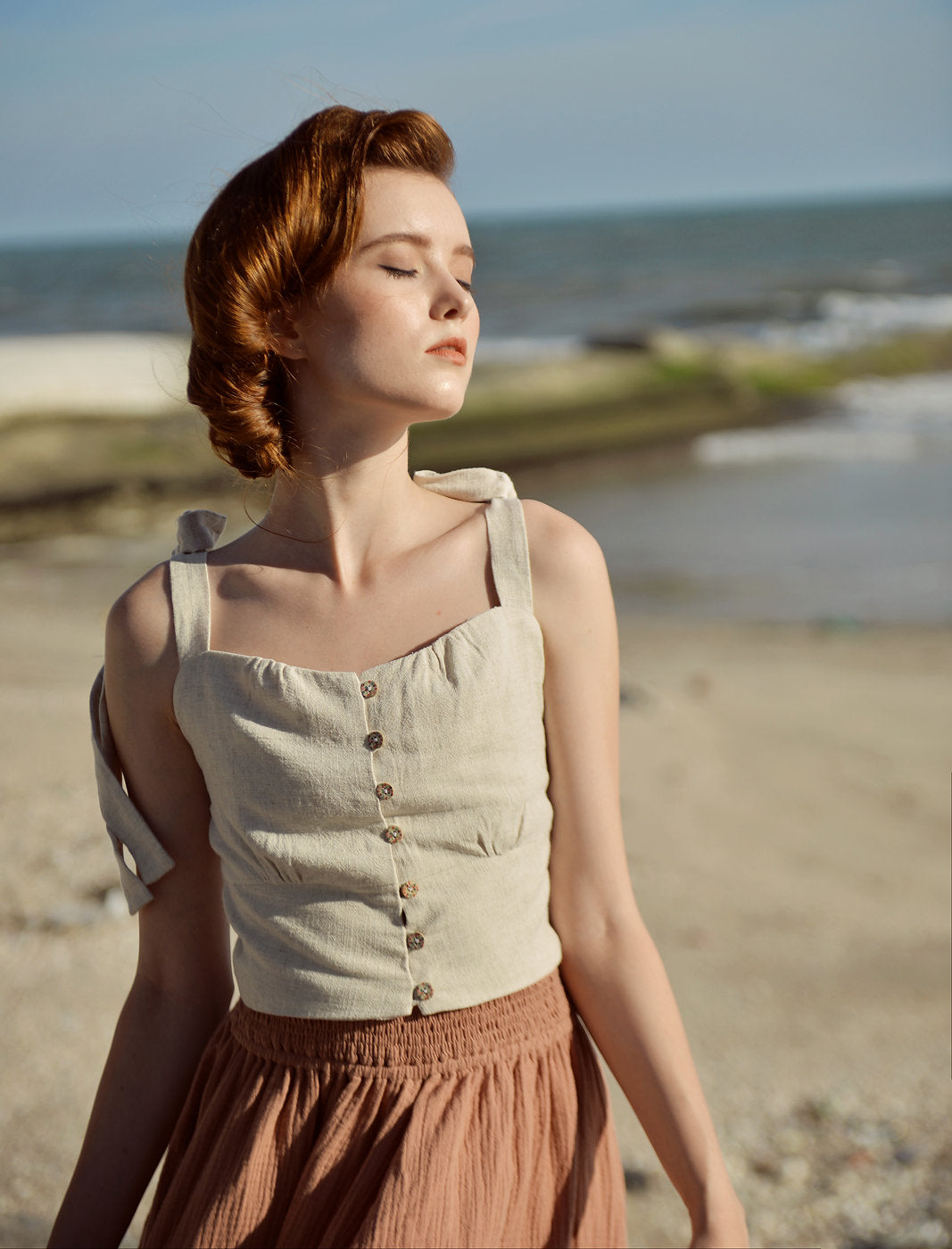 Sleeveless Linen Top - Cotton Crop Top - Women Summer Top