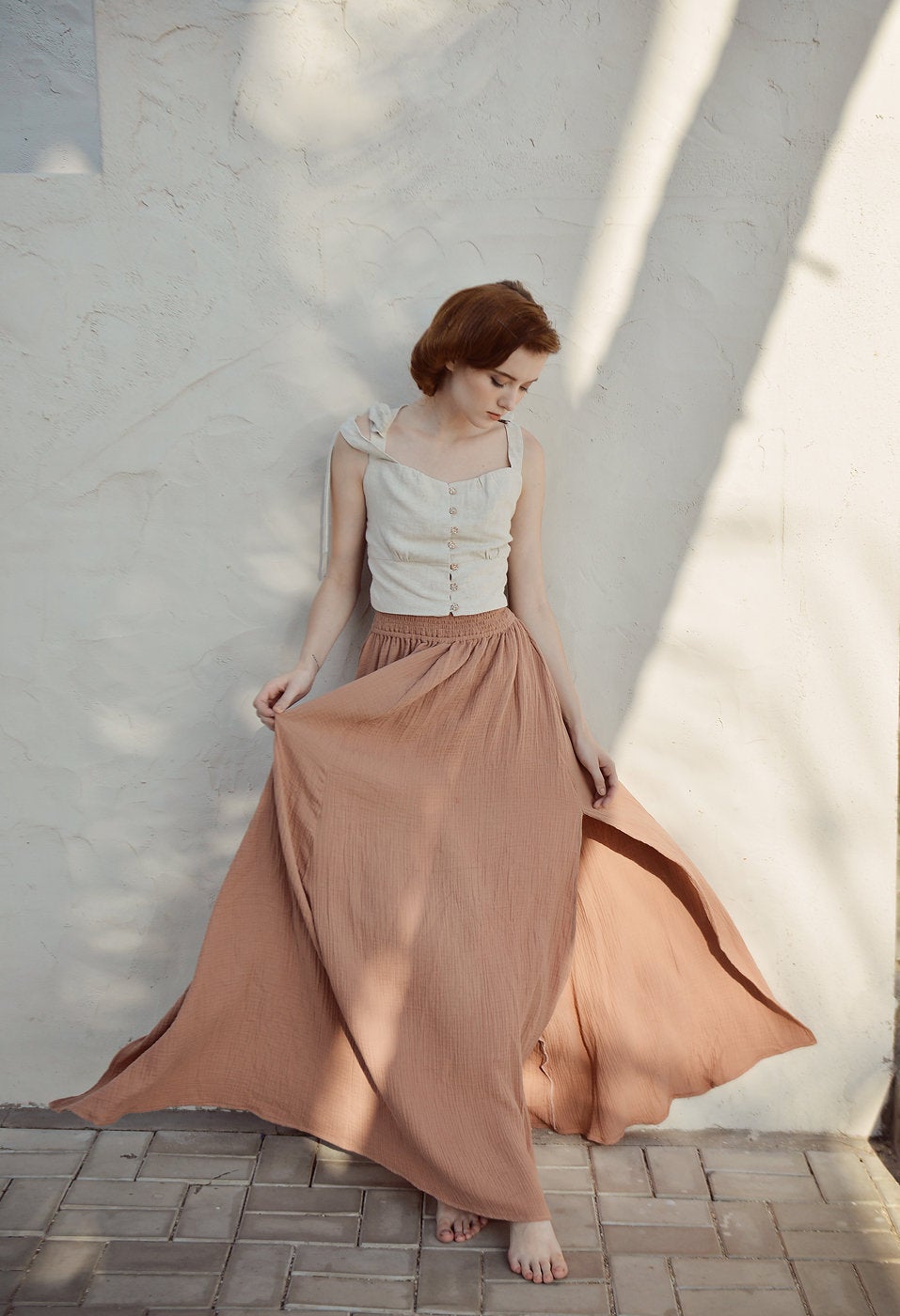 Maxi Skirt Boho Women - Gypsy Long Skirt - Skirt with Adjustable Waist - Bohemian Skirt - Hippy Side Slit Skirt
