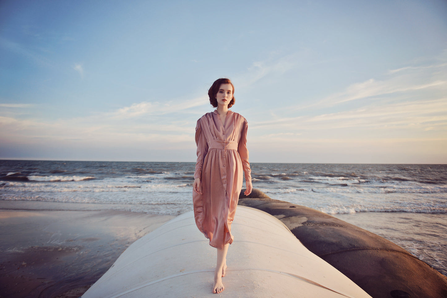 Long Sleeves Silk Dress - Vintage Silk Dress - Classic Silk Dress
