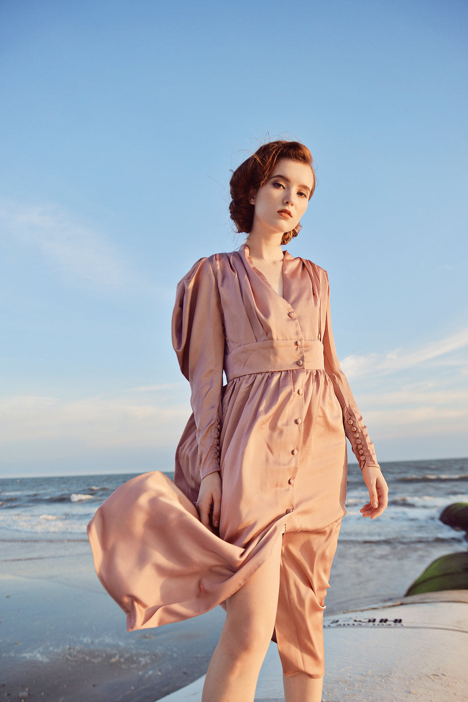 Long Sleeves Silk Dress - Vintage Silk Dress - Classic Silk Dress
