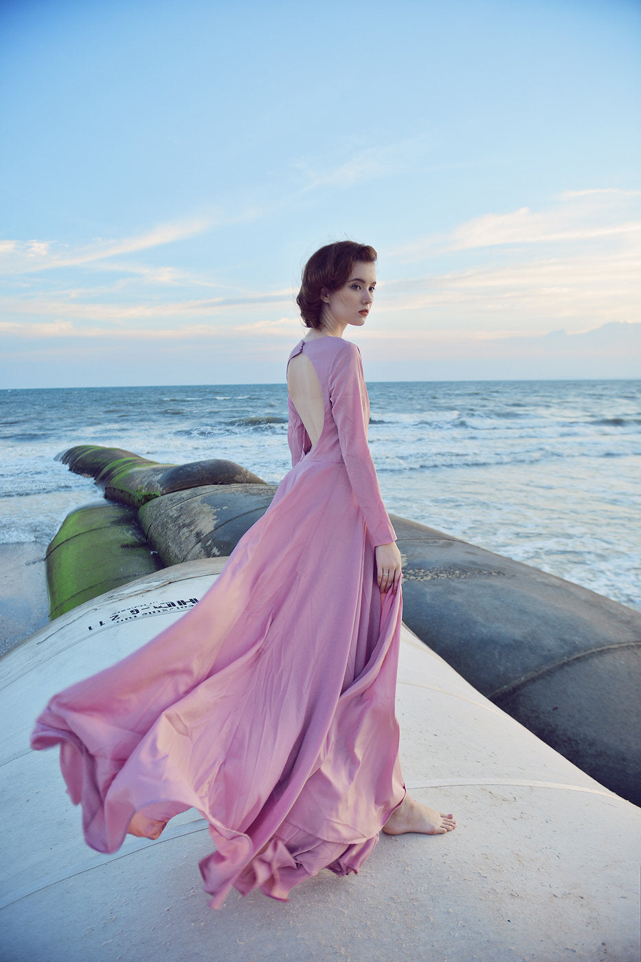 RITA Open Back Long Silk Dress