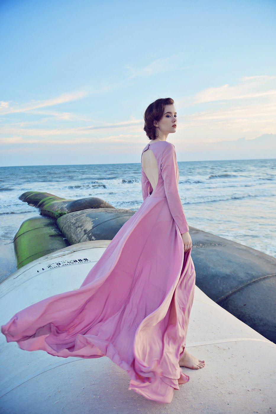 RITA Open Back Long Silk Dress