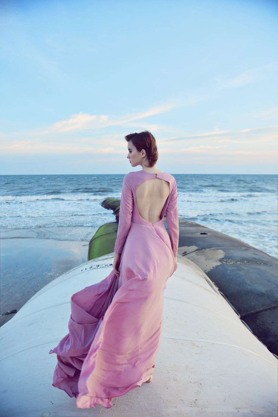 RITA Open Back Long Silk Dress